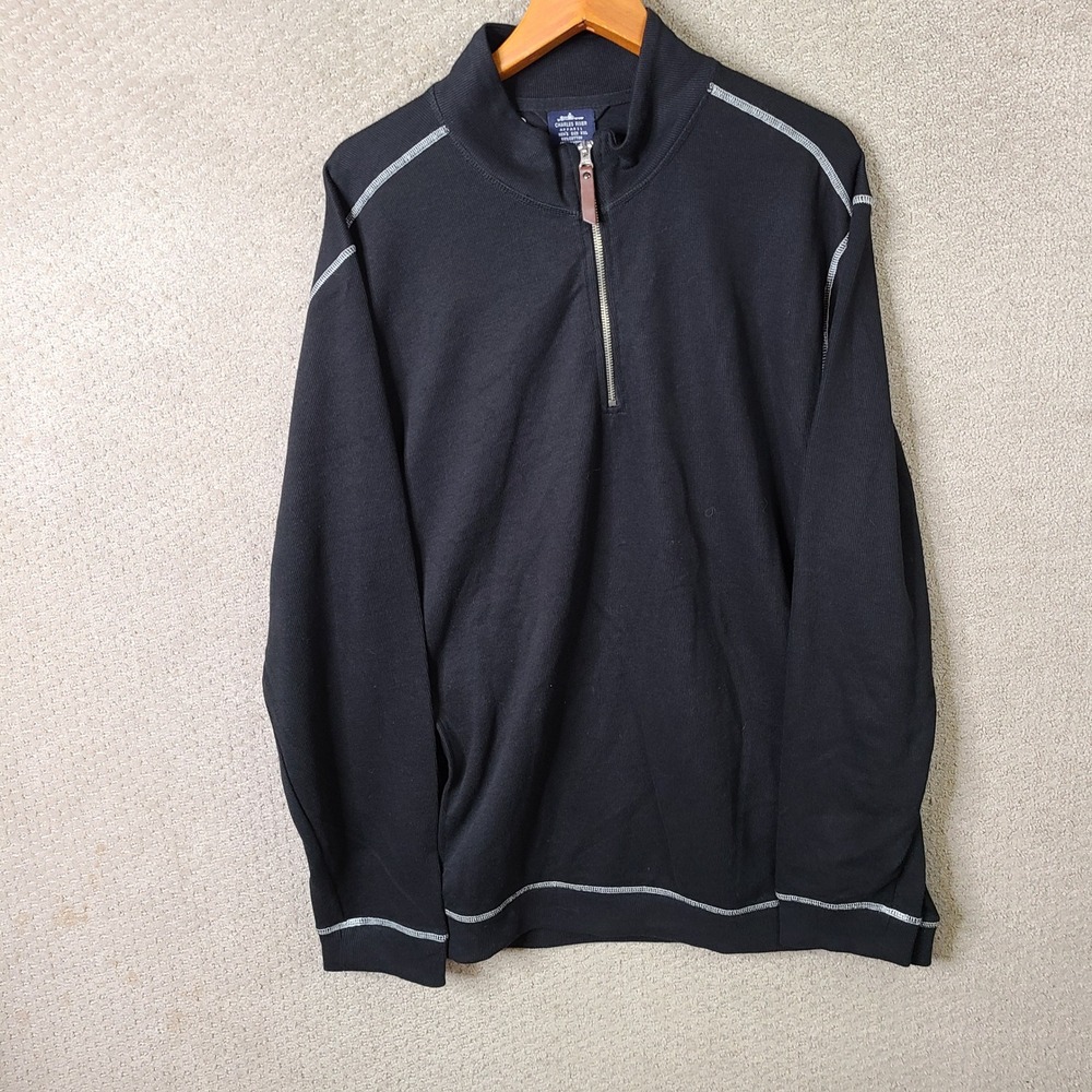 Charles River Sweatshirt Mens XXL Black Quarter Zip Cotton Blend Casual Pullover